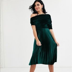 NWT ASOS Asymmetrical Holiday Green Velvet Dress